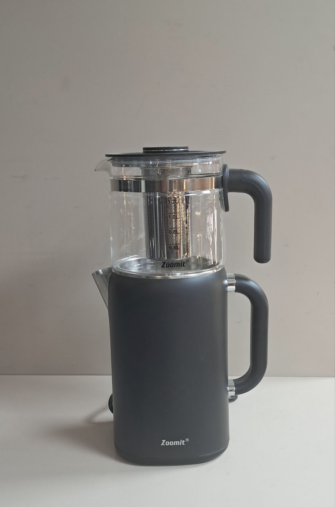 چای‌ساز برقی ZOOMIT با قوری شیشه‌ای و کتری برقی کد 5164