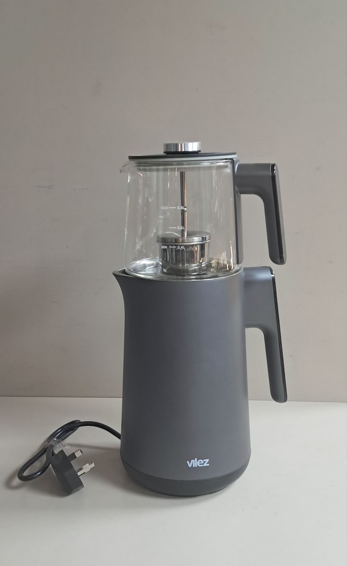 چای‌ساز برقی دوطبقه VILEZ با قوری شیشه‌ای کد7089