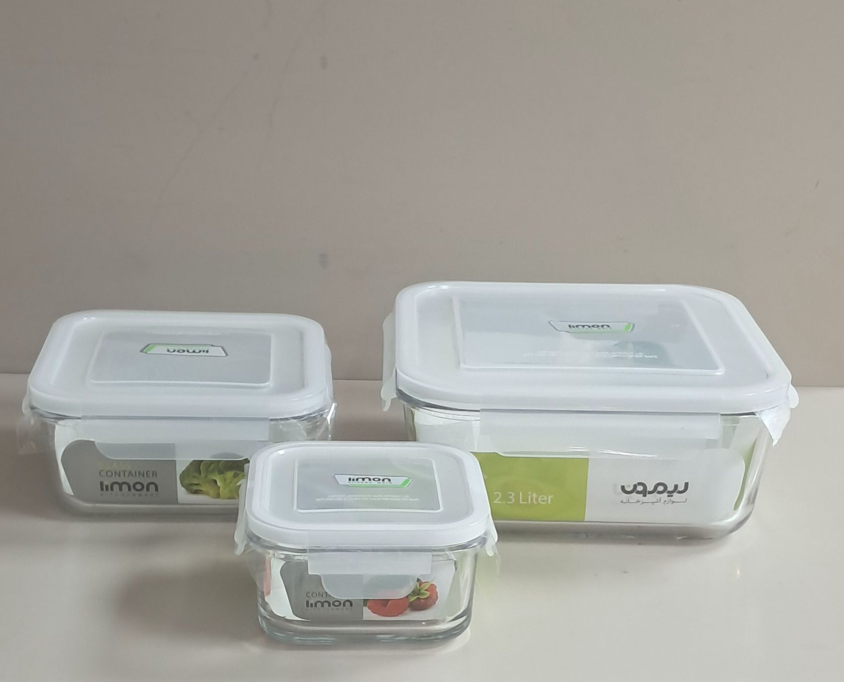ست ظروف نگهدارنده شیشه‌ای مربع درب‌دار 3LIMON عددی کد624