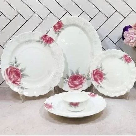 سرویس غذاخوری ۲۵ پارچه اوپال ایروپال طرح رز صورتی مدل جدید گل درشت کد 6567