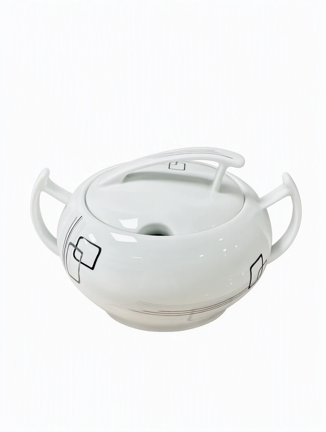 سوپخوری چینی درب‌دار دو دسته طرح هندسی کد2167